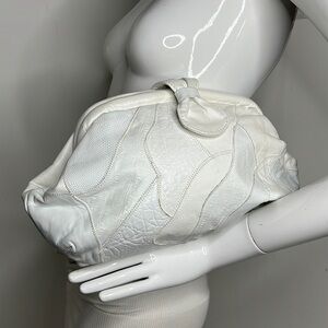 Park Ave International White Patch Leather Bubble Clutch Shoulder Bag Purse